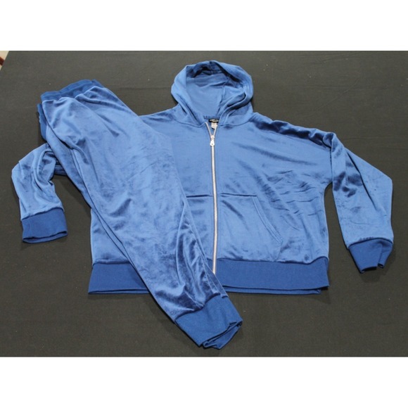 Felina Pants - Felina Velour Lounge Set Womens XXL Blue Zip Hoodie Jogger Pants 2 Piece
